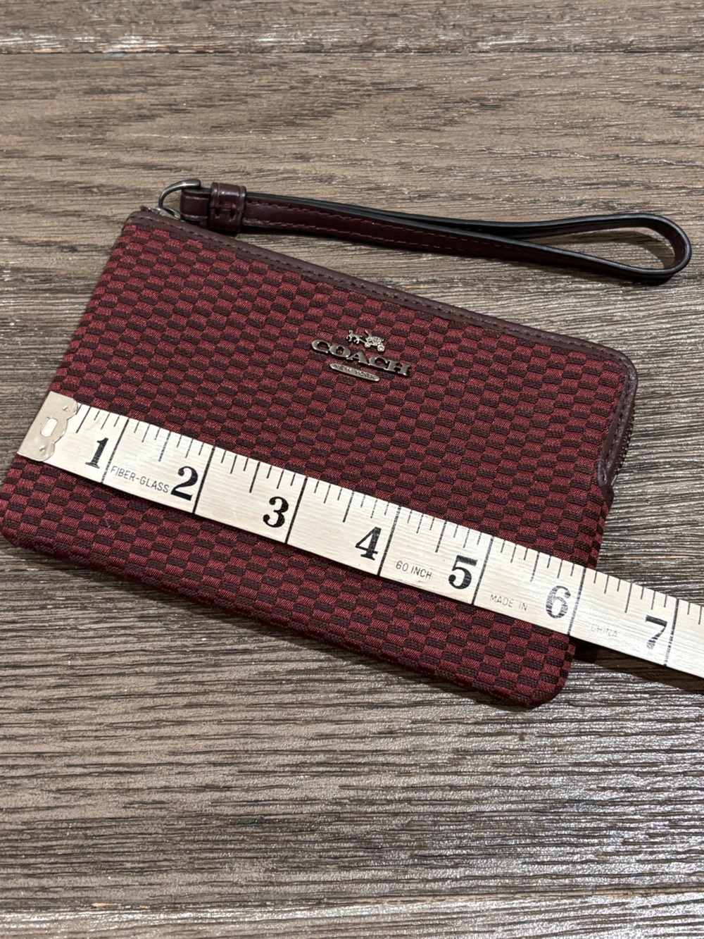 Coach Red Checkered Wristlet with Leather Strap - Picture 6 of 7